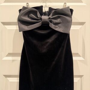 Express Velvet Black Strapless Dress with Satin Bow NYE